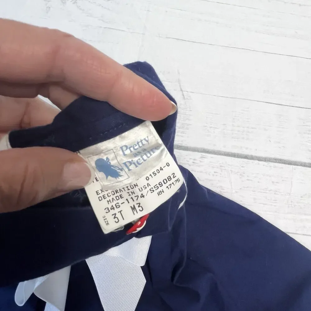 Vintage Girl's Dress Pretty As A Picture size 3T Navy Blue White Sailor Nautical